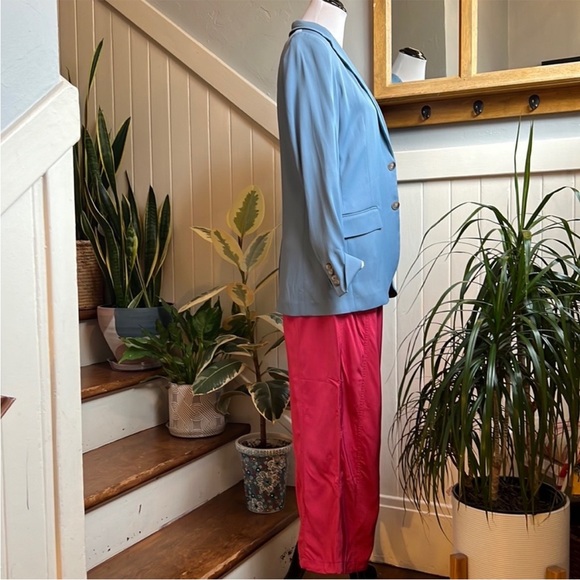 Emporio Armani High Rise Wide Leg Satin Trousers in Red - Picture 9 of 16